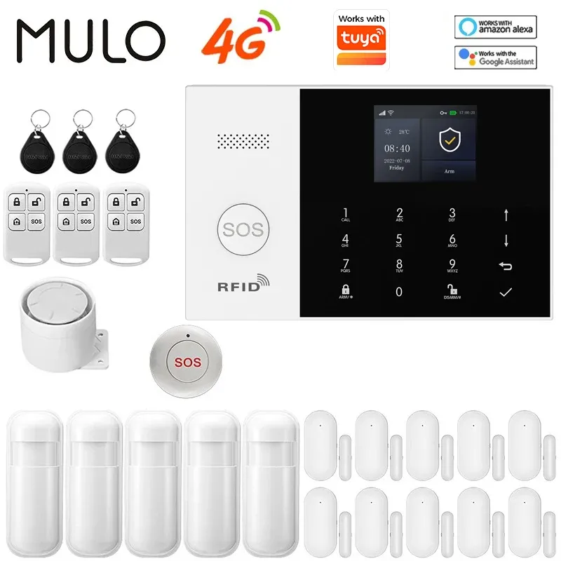 Système d'alarme intelligent PGST 4G WiFi GSM pour maison, kit sans fil avec capteur de porte, compatible application Smart Life et Alexa, capteur 433 MHz 1