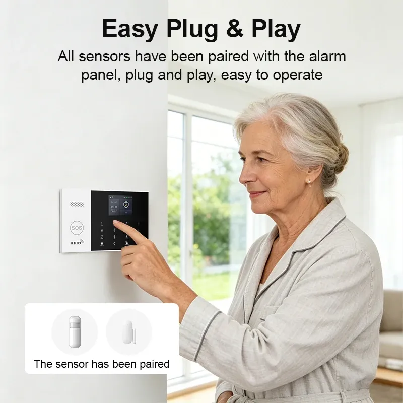 Système d'alarme intelligent PGST 4G WiFi GSM pour maison, kit sans fil avec capteur de porte, compatible application Smart Life et Alexa, capteur 433 MHz 3