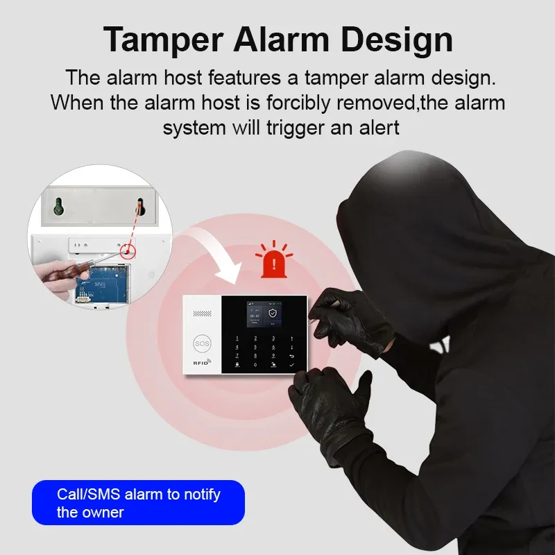 Système d'alarme intelligent PGST 4G WiFi GSM pour maison, kit sans fil avec capteur de porte, compatible application Smart Life et Alexa, capteur 433 MHz 4