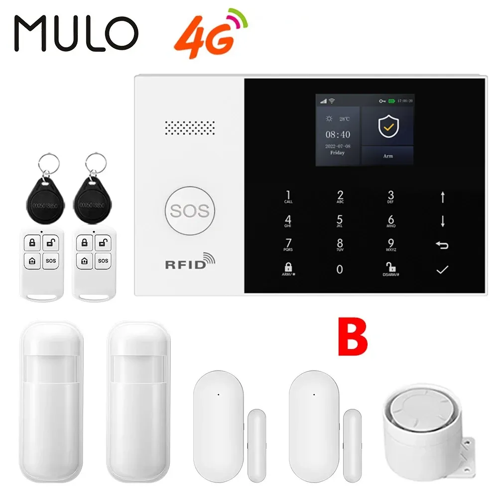 Système d'alarme intelligent PGST 4G WiFi GSM pour maison, kit sans fil avec capteur de porte, compatible application Smart Life et Alexa, capteur 433 MHz 8