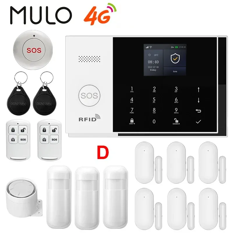 Système d'alarme intelligent PGST 4G WiFi GSM pour maison, kit sans fil avec capteur de porte, compatible application Smart Life et Alexa, capteur 433 MHz 12