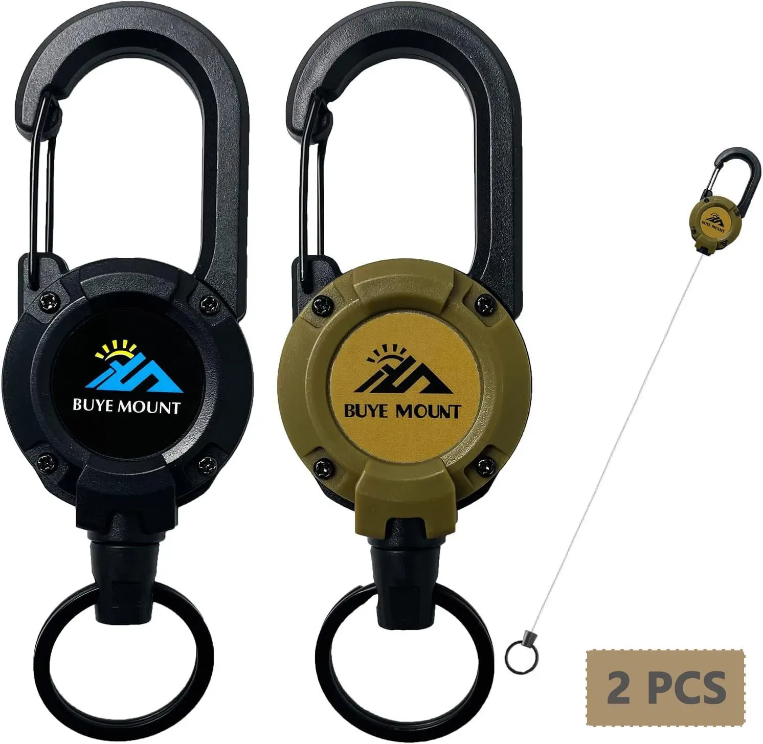 Lot de 2 porte-clés rétractables robustes, porte-badge tactique avec cordon en acier de 22,8 pouces et mousqueton