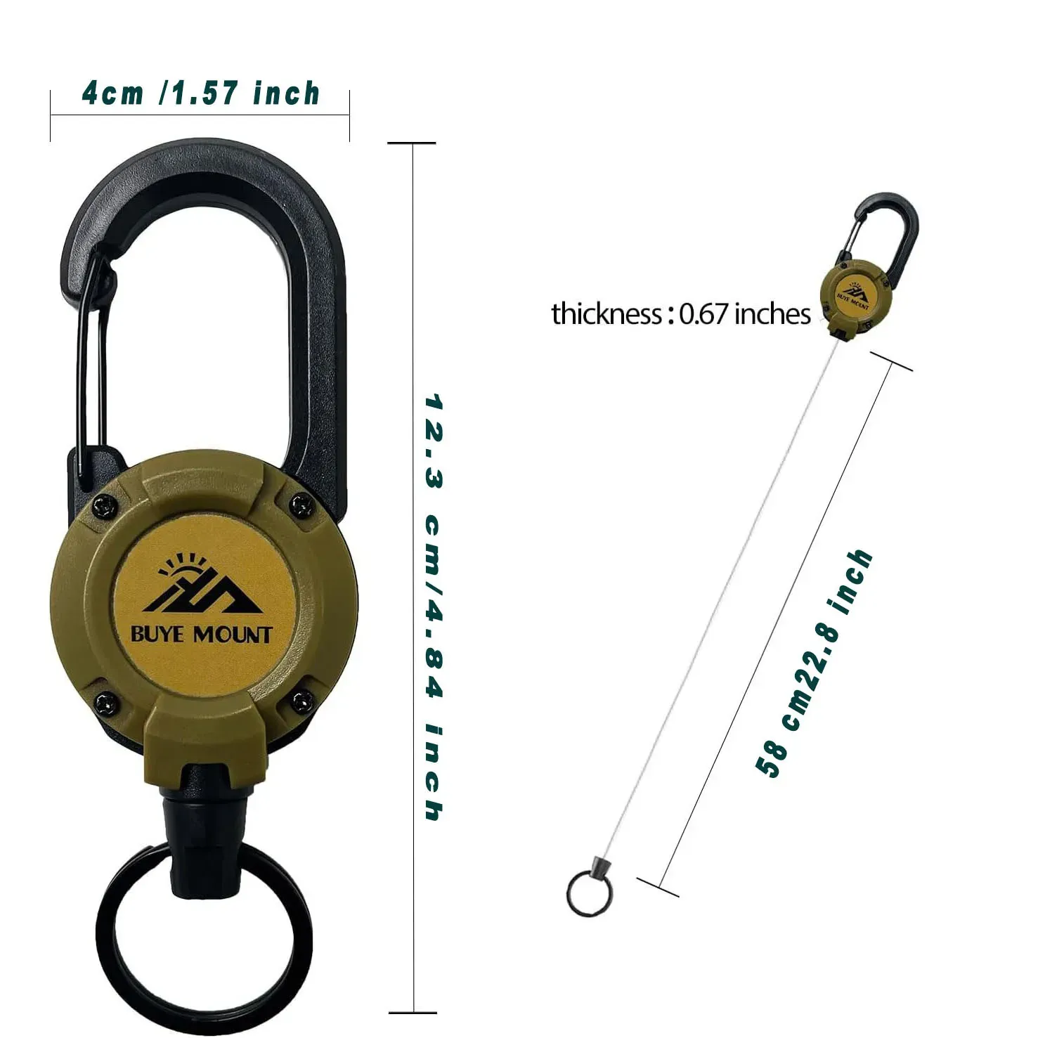 Lot de 2 porte-clés rétractables robustes, porte-badge tactique avec cordon en acier de 22,8 pouces et mousqueton 3
