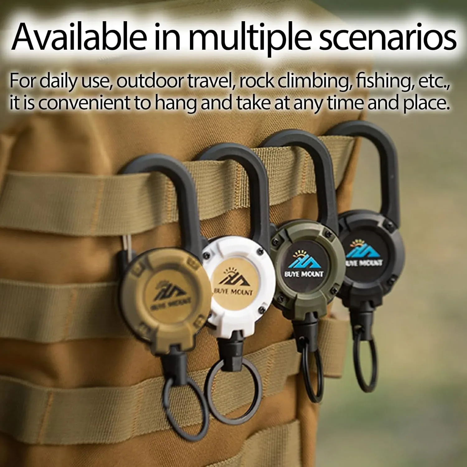 Lot de 2 porte-clés rétractables robustes, porte-badge tactique avec cordon en acier de 22,8 pouces et mousqueton 2