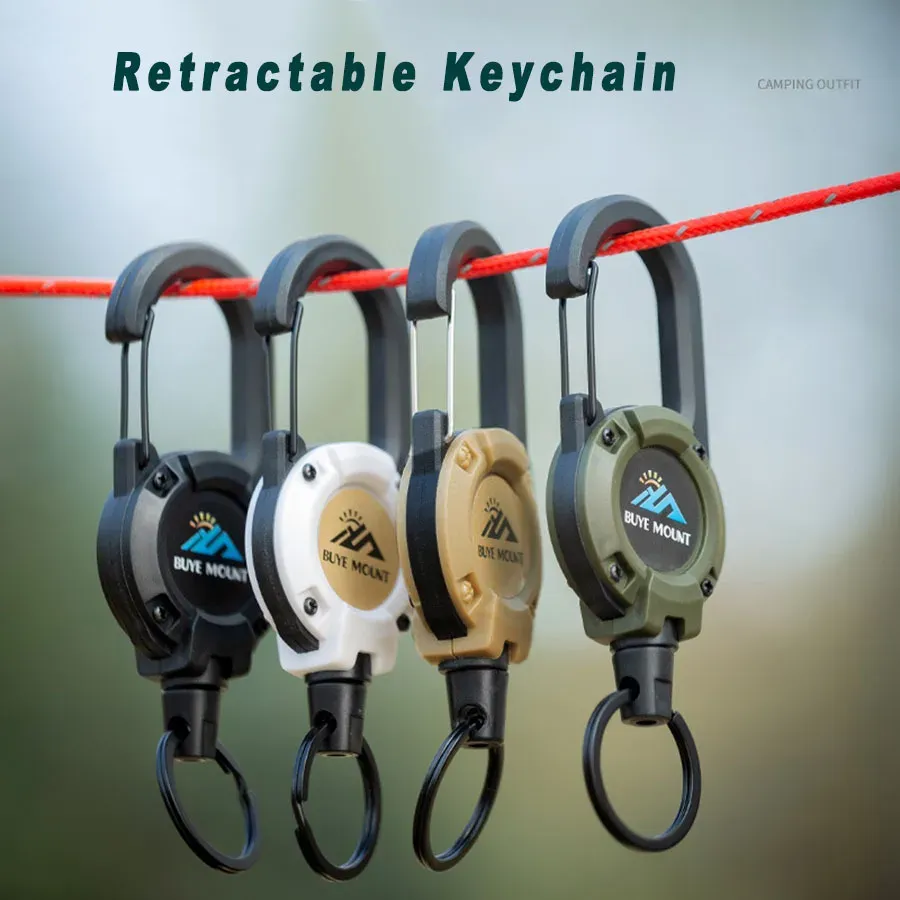 Lot de 2 porte-clés rétractables robustes, porte-badge tactique avec cordon en acier de 22,8 pouces et mousqueton 5