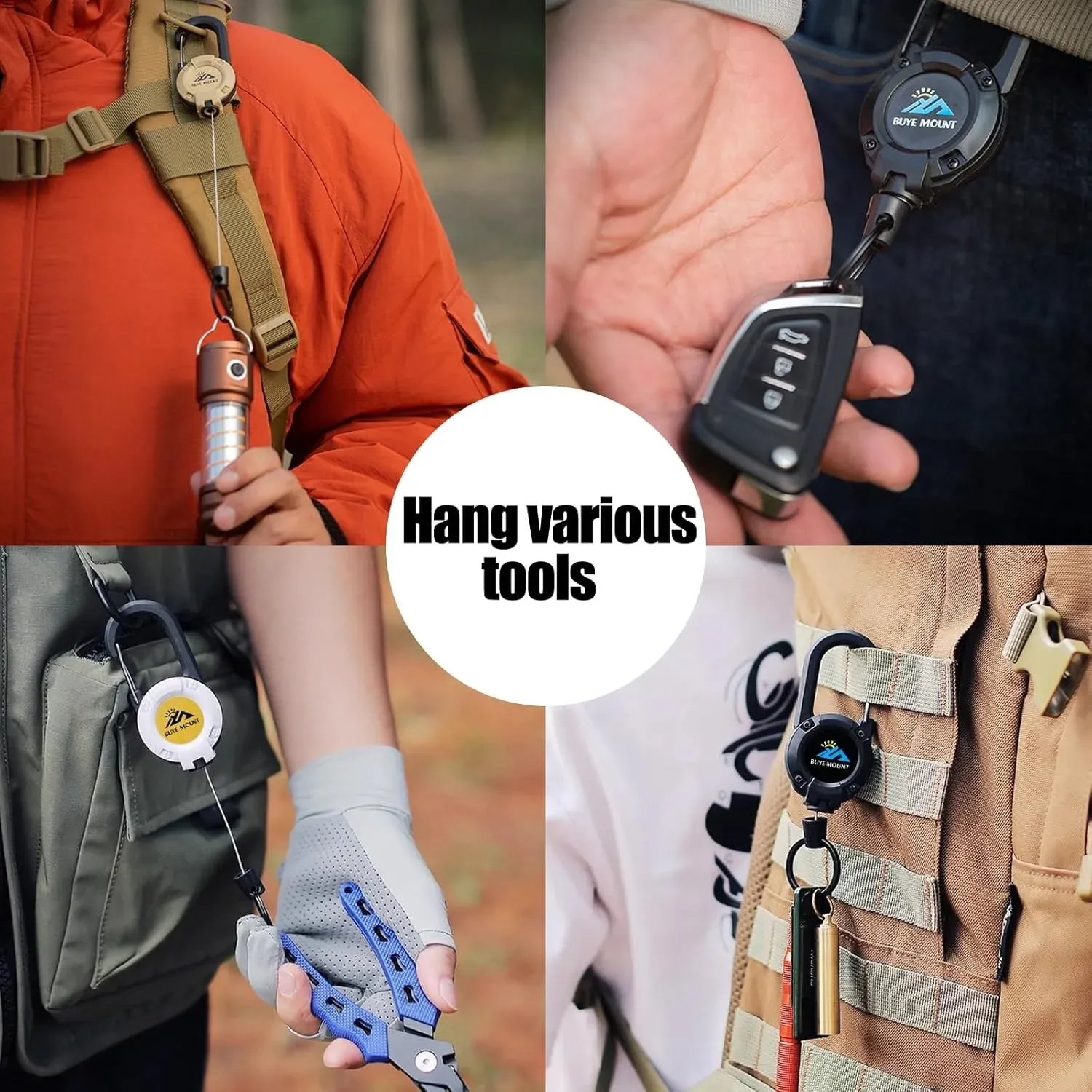 Lot de 2 porte-clés rétractables robustes, porte-badge tactique avec cordon en acier de 22,8 pouces et mousqueton 6