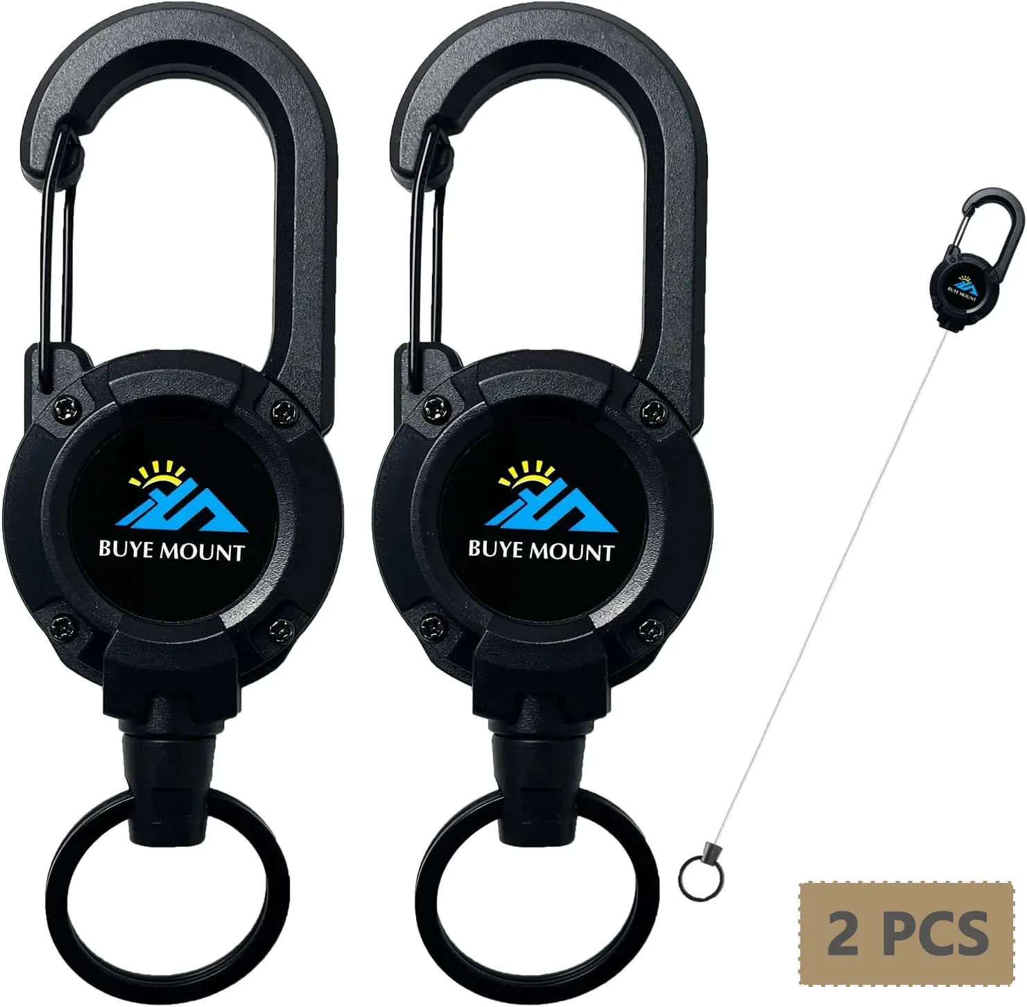 Lot de 2 porte-clés rétractables robustes, porte-badge tactique avec cordon en acier de 22,8 pouces et mousqueton 9