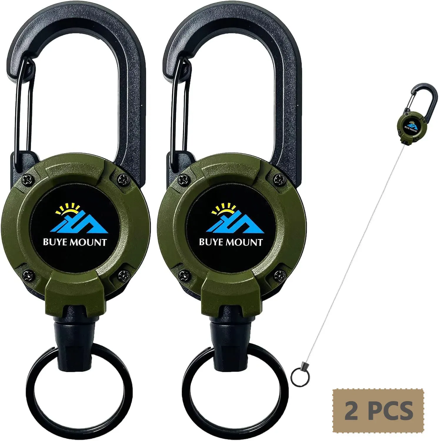 Lot de 2 porte-clés rétractables robustes, porte-badge tactique avec cordon en acier de 22,8 pouces et mousqueton 8