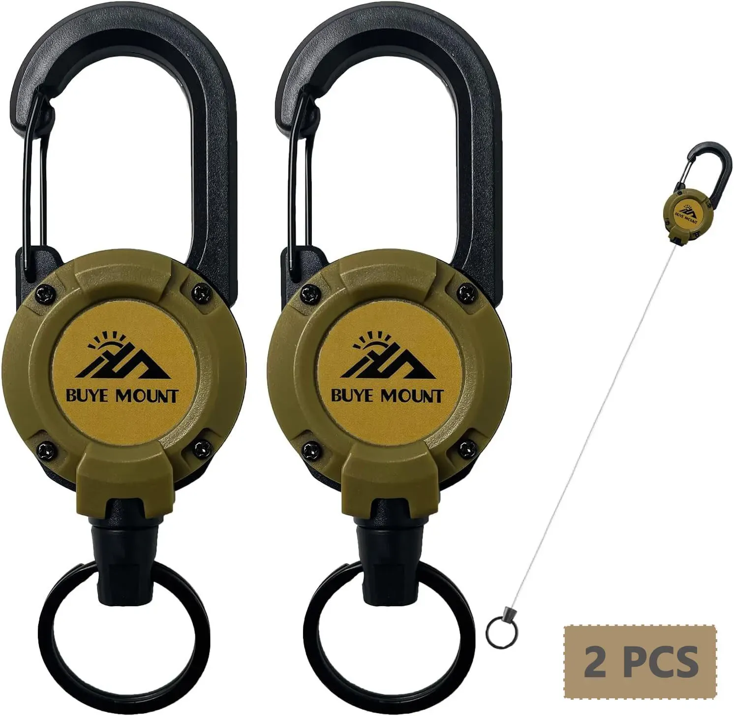 Lot de 2 porte-clés rétractables robustes, porte-badge tactique avec cordon en acier de 22,8 pouces et mousqueton 7