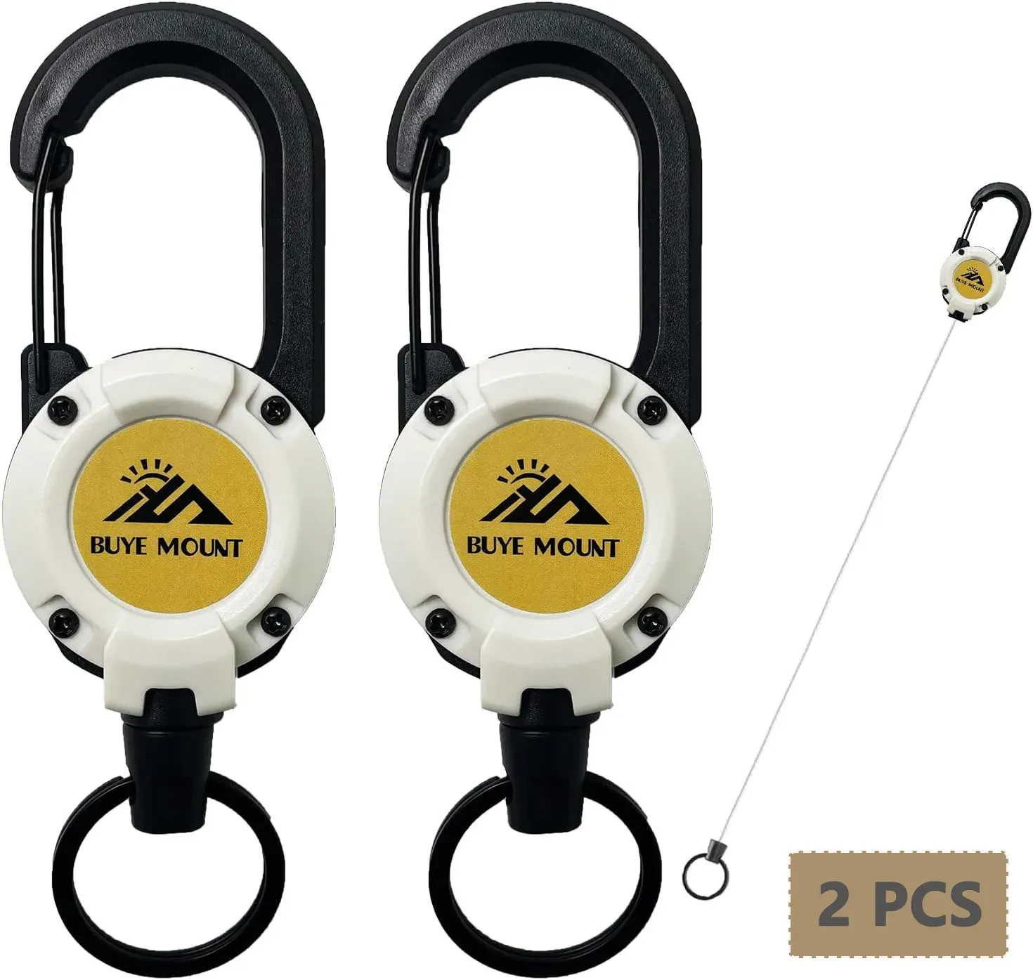 Lot de 2 porte-clés rétractables robustes, porte-badge tactique avec cordon en acier de 22,8 pouces et mousqueton 13