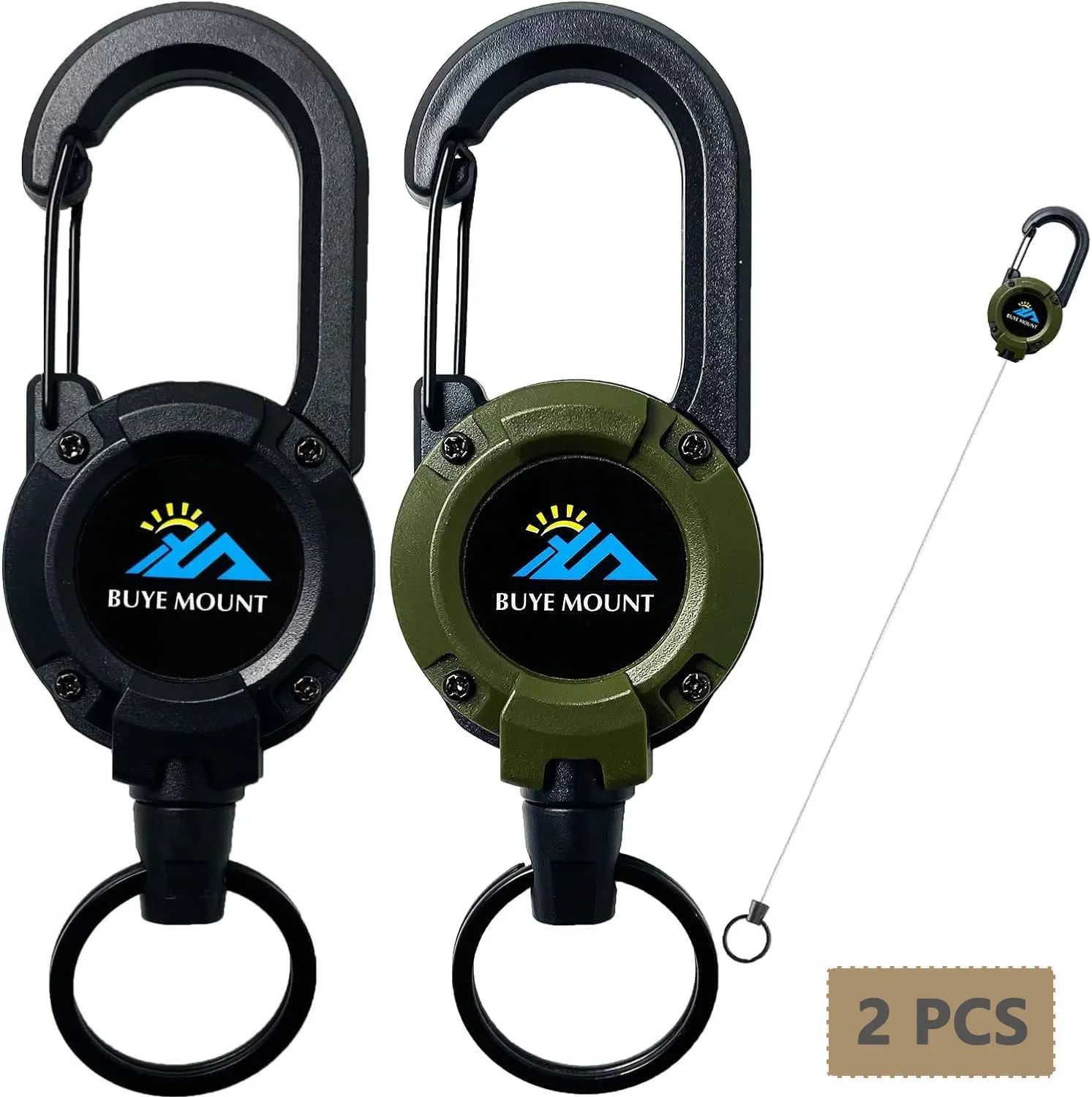 Lot de 2 porte-clés rétractables robustes, porte-badge tactique avec cordon en acier de 22,8 pouces et mousqueton 12