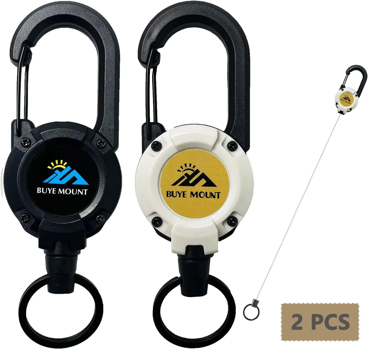 Lot de 2 porte-clés rétractables robustes, porte-badge tactique avec cordon en acier de 22,8 pouces et mousqueton 10