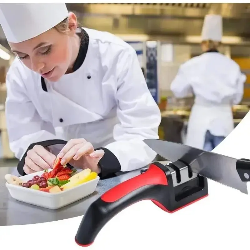 Aiguiseur de couteaux 3 étapes en acier inoxydable, pour couteaux de cuisine, aiguisage à trois niveaux 2