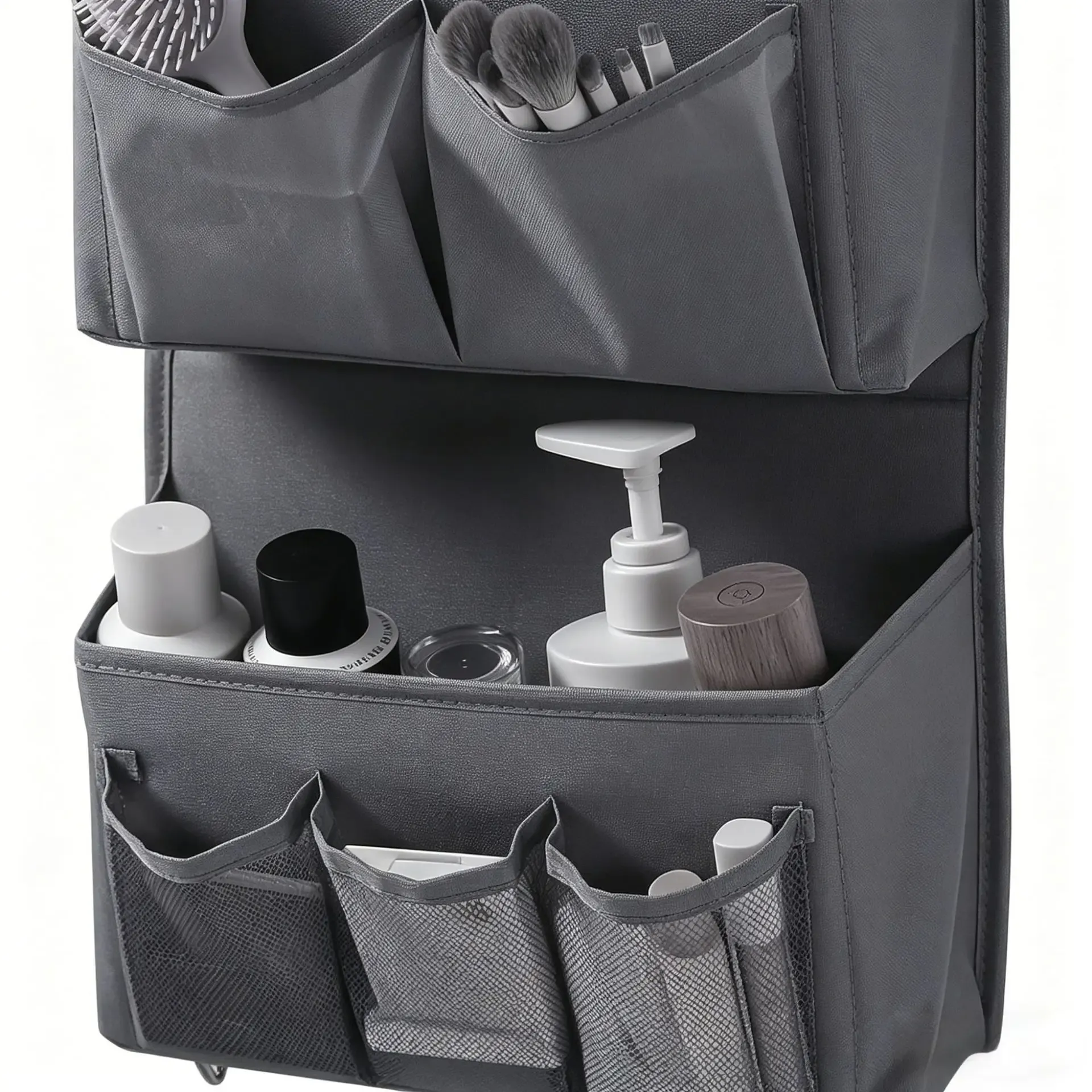 Organisateur mural suspendu gris en tissu à compartiments multiples avec fenêtre transparente, pour placard et bureau 4