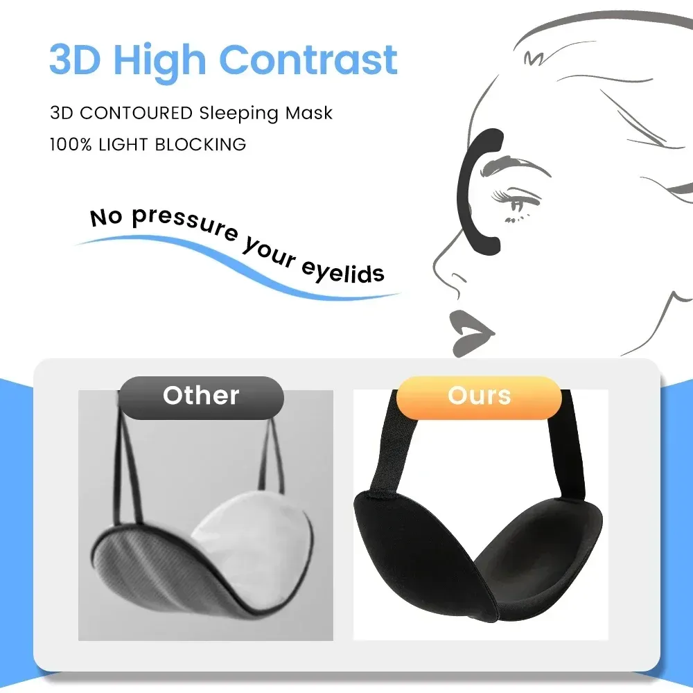 Masque de sommeil 3D, occultant, respirant, couvre-yeux, sommeil naturel, mousse à mémoire de forme, bandeau pour les yeux 6