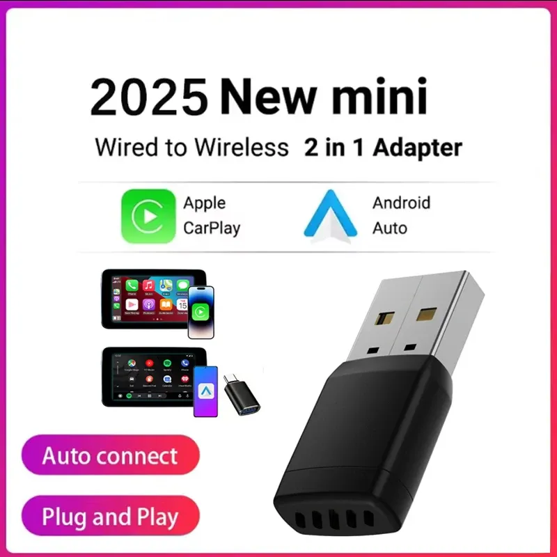 Adaptateur sans fil CarPlay et Android Auto pour véhicules d'origine, USB, Wi-Fi et Bluetooth, connexion automatique, mise à jour OTA