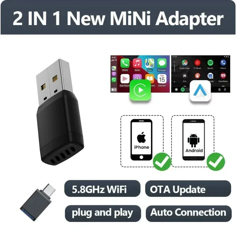 Adaptateur sans fil CarPlay et Android Auto pour véhicules d'origine, USB, Wi-Fi et Bluetooth, connexion automatique, mise à jour OTA 3