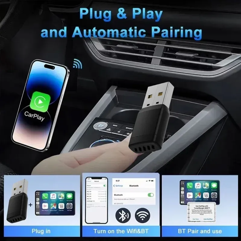 Adaptateur sans fil CarPlay et Android Auto pour véhicules d'origine, USB, Wi-Fi et Bluetooth, connexion automatique, mise à jour OTA 4