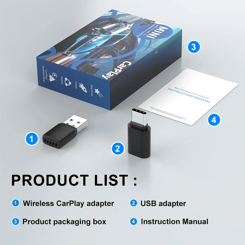 Adaptateur sans fil CarPlay et Android Auto pour véhicules d'origine, USB, Wi-Fi et Bluetooth, connexion automatique, mise à jour OTA 5