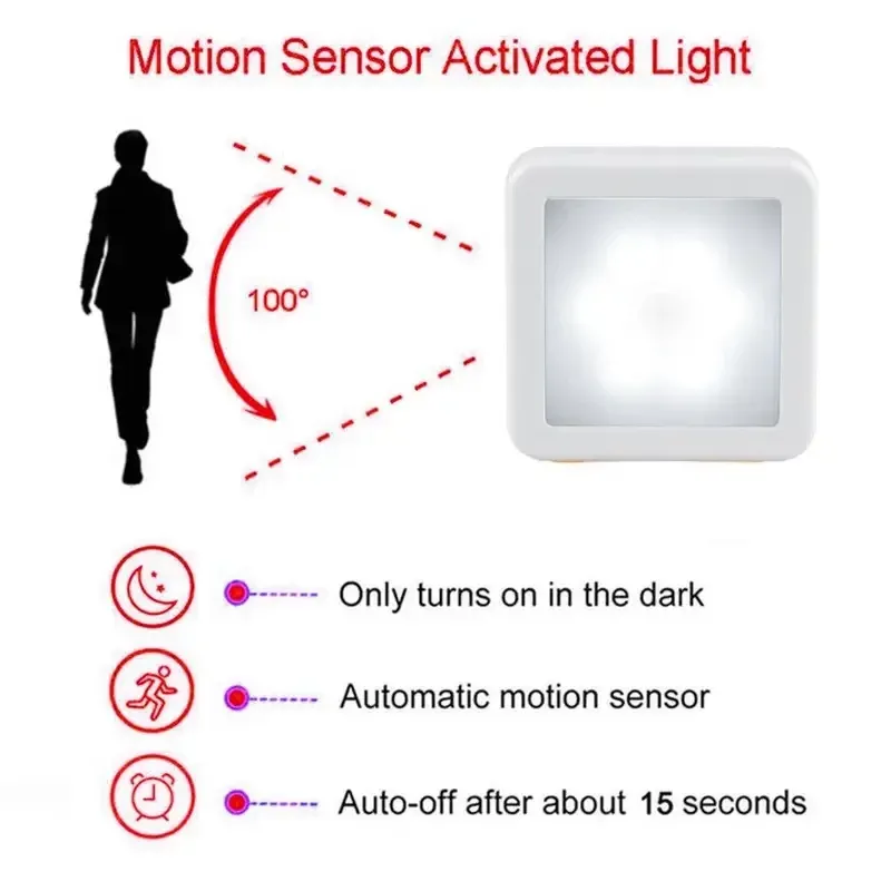 Veilleuse LED intelligente à détecteur de mouvement, fonctionnant sur piles, pour WC, chambre et couloir 3