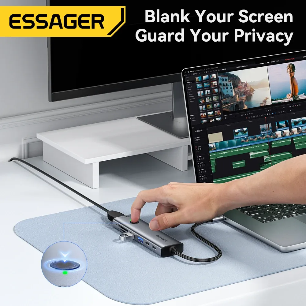 Adaptateur multiport USB-C Essager 7 en 1, hub 4K, USB-C vers HDMI, PD 100 W, lecteur SD et TF, USB 3.0 (5 Gbps), compatible MacBook, ordinateur portable et iPad 4