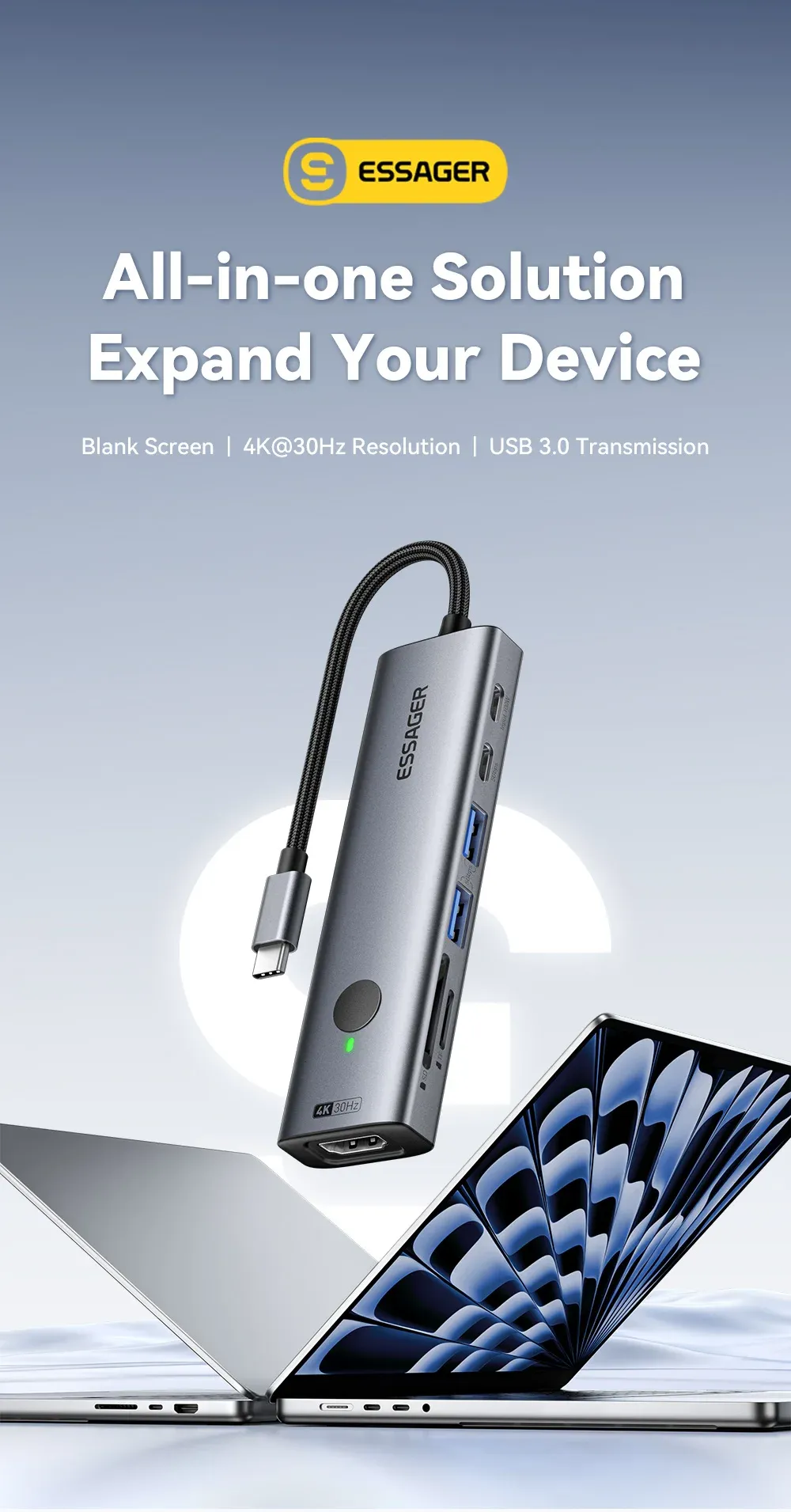 Hub USB-C multiport Essager, vue d'ensemble