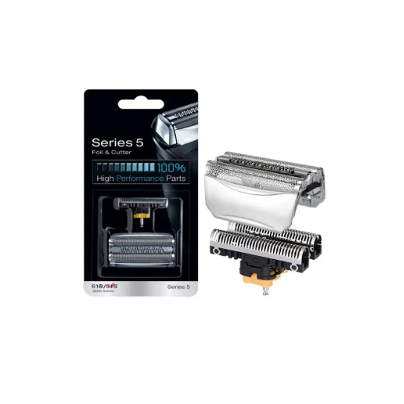 Tête de coupe de rechange en aluminium argenté 51S, compatible avec rasoirs électriques Braun séries 5 : WFS1, WFS2, 510, 550, 560, 570CC, 590CC 4