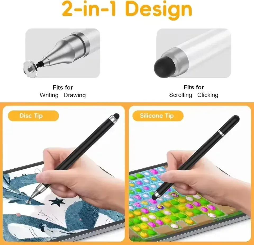 Stylet universel 2 en 1 pour tablette et smartphone Android et iOS, stylet pour iPad, stylet pour tablette graphique, stylet à écran tactile capacitif 3