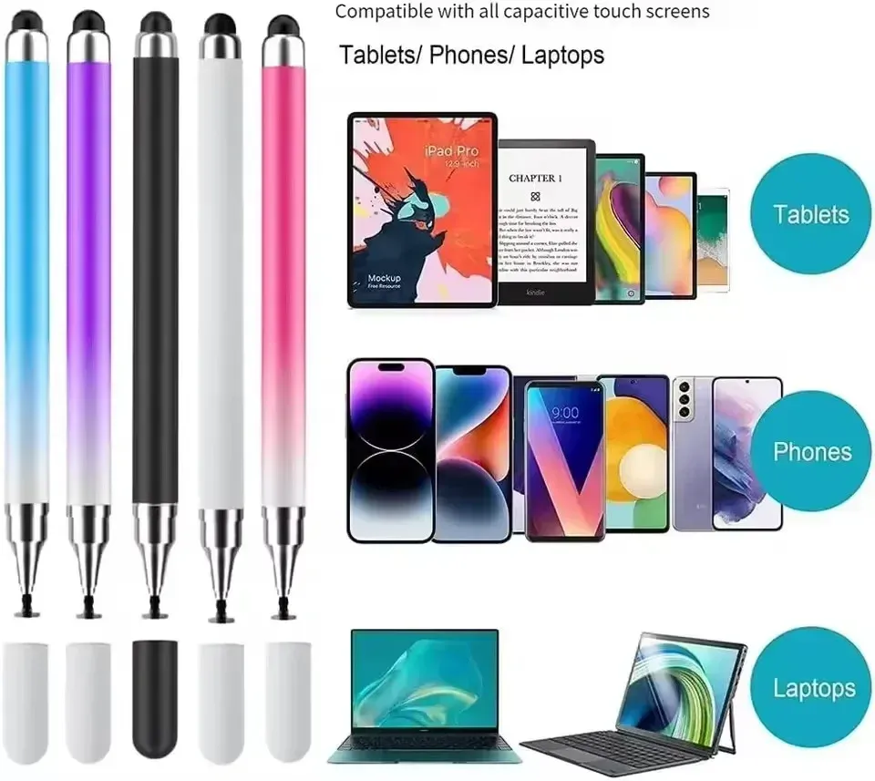 Stylet universel 2 en 1 pour tablette et smartphone Android et iOS, stylet pour iPad, stylet pour tablette graphique, stylet à écran tactile capacitif 5