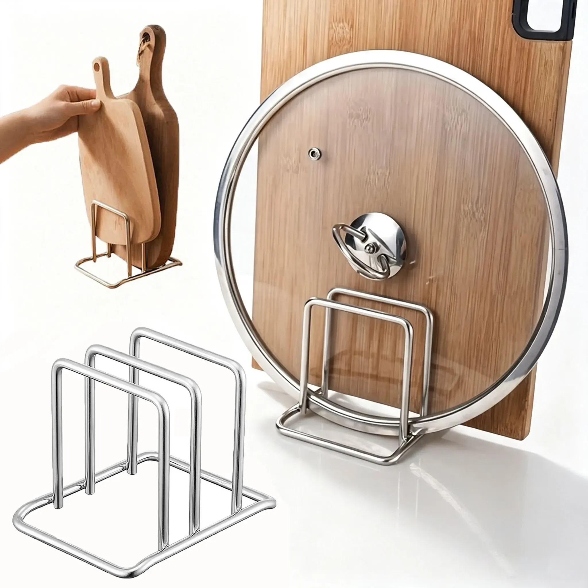 Organisateur de couvercles et planches à découper en acier inoxydable, gain de place, 1/2/3 pièces - Support de comptoir robuste pour cuisine - Image 1
