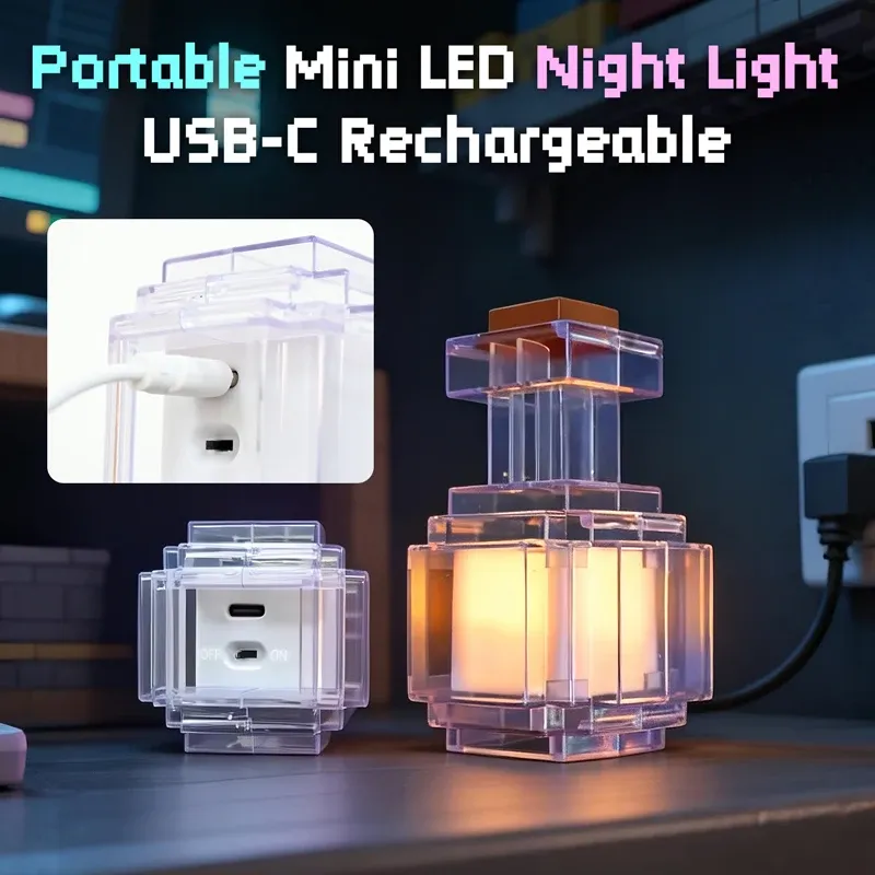 Lampe de nuit rechargeable en forme de bouteille de potion, LED multicolore (7 couleurs), design pixelisé 5