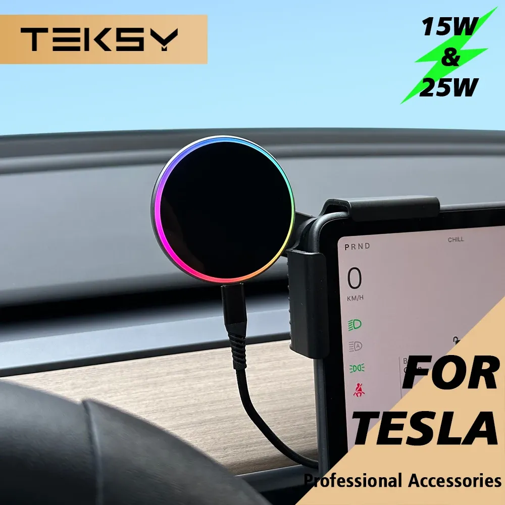 Support de téléphone magnétique pour voiture avec chargeur sans fil 15 W et Qi2.2 25 W, compatible MagSafe, pour Tesla Model Y et Model 3 JUNIPER 2026