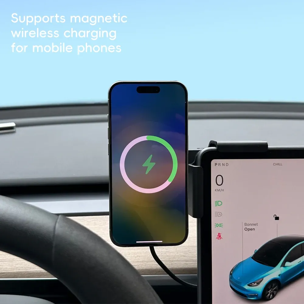 Support de téléphone magnétique pour voiture avec chargeur sans fil 15 W et Qi2.2 25 W, compatible MagSafe, pour Tesla Model Y et Model 3 JUNIPER 2026 4