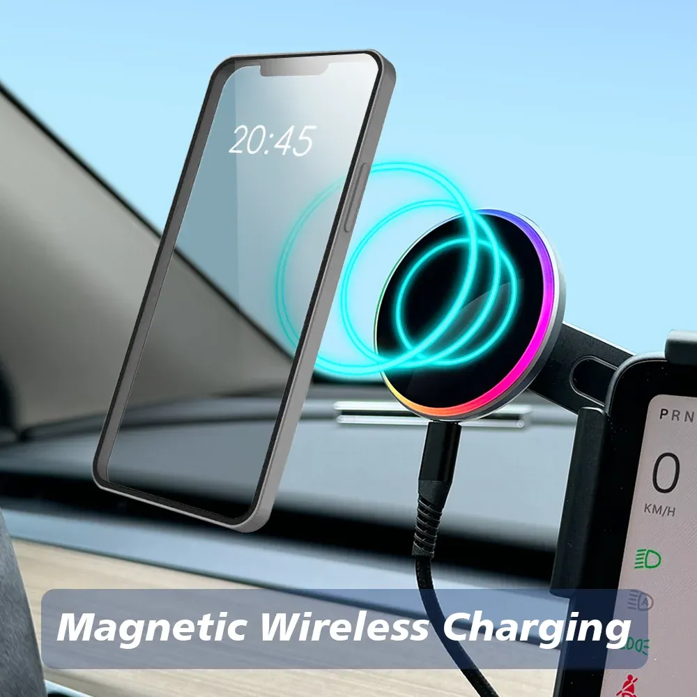 Support de téléphone magnétique pour voiture avec chargeur sans fil 15 W et Qi2.2 25 W, compatible MagSafe, pour Tesla Model Y et Model 3 JUNIPER 2026 5
