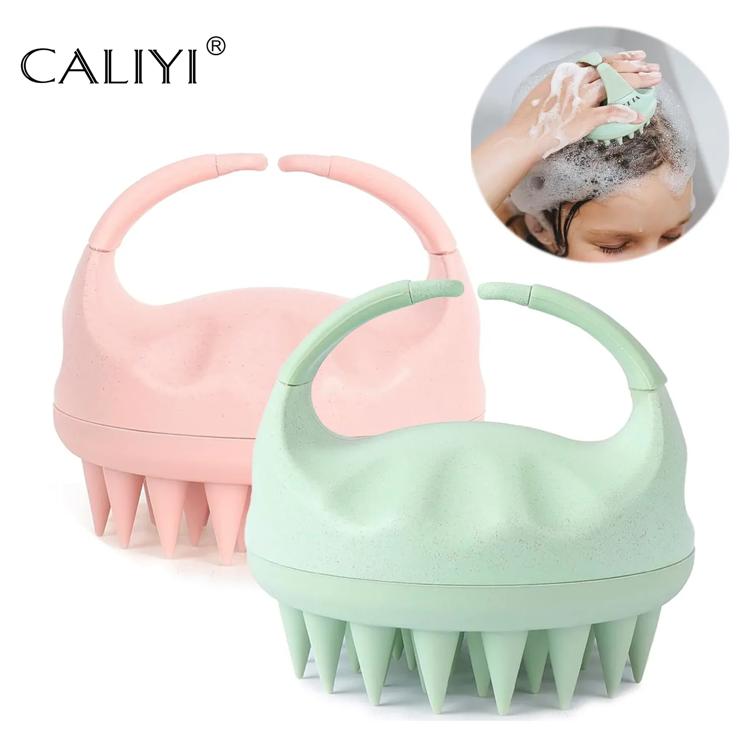 CALIYI Brosse de shampooing à masser le cuir chevelu, 1 ou 2 pièces, en silicone, peigne de nettoyage et de soin du cuir chevelu, outil de bain apaisant contre les démangeaisons