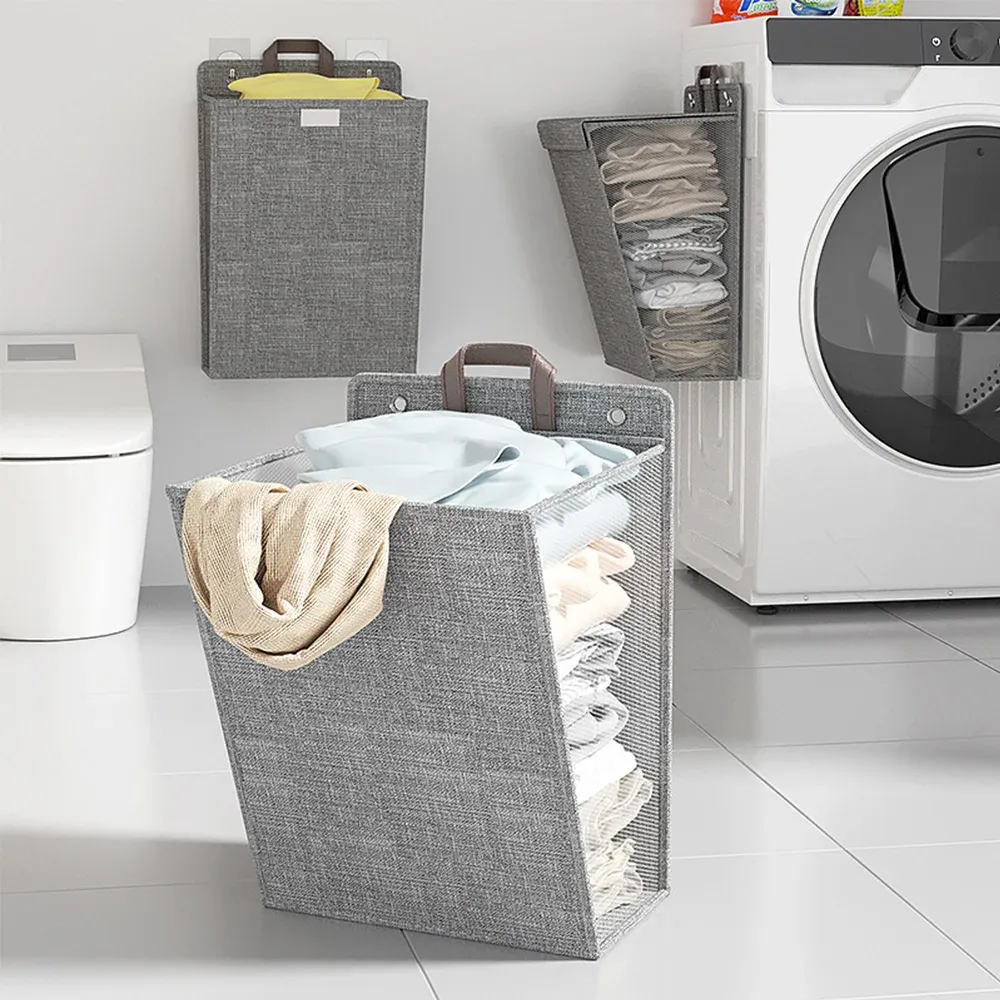 Panier à linge mural pliable à fixation adhésive, sans perçage 2