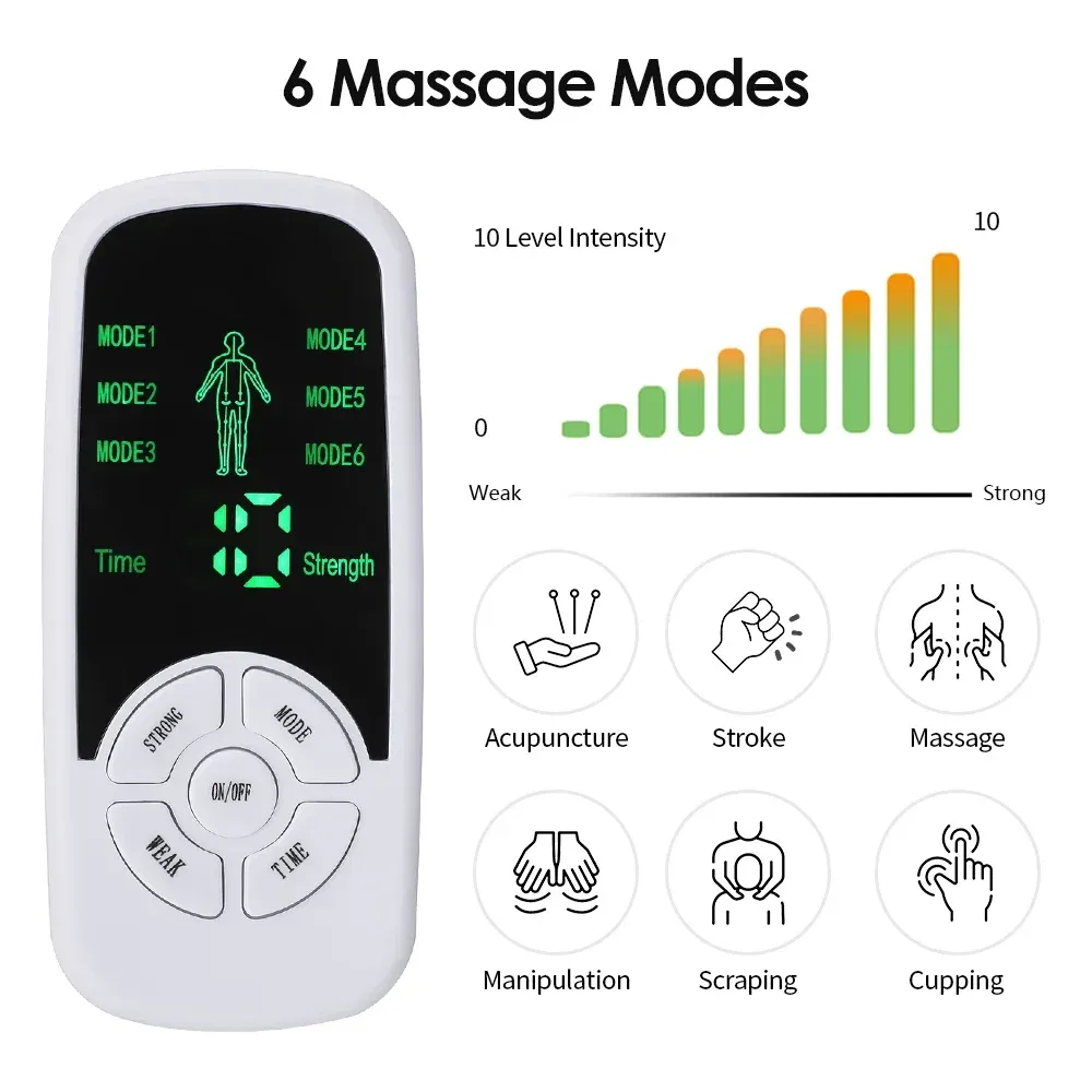 Stimulateur musculaire électrique EMS à impulsions, masseur dos et cou avec électrothérapie TENS, massage numérique avec électrodes 2