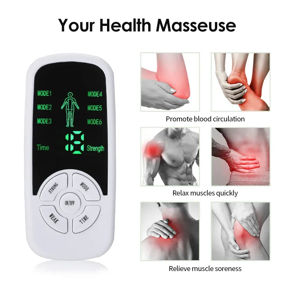Stimulateur musculaire électrique EMS à impulsions, masseur dos et cou avec électrothérapie TENS, massage numérique avec électrodes 4