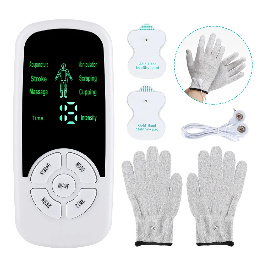 Stimulateur musculaire électrique EMS à impulsions, masseur dos et cou avec électrothérapie TENS, massage numérique avec électrodes 7