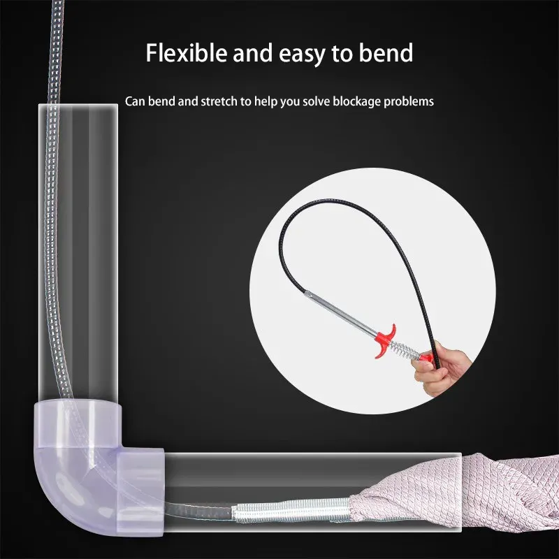 Déboucheur flexible multifonction 90/160 cm pour canalisations, outil de nettoyage et de récupération de cheveux 4