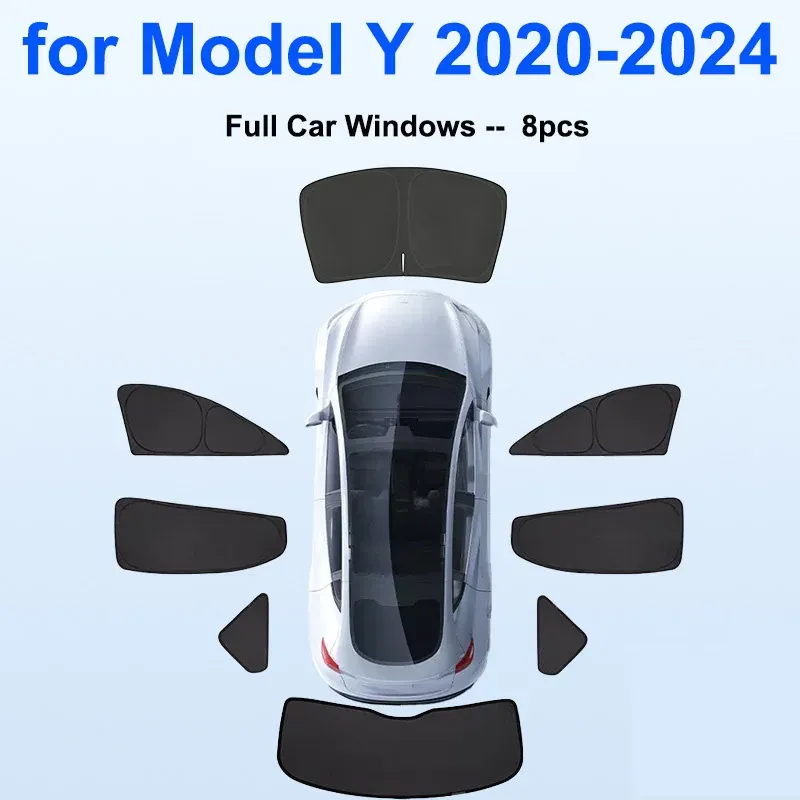 Pare-soleil pour Tesla Model Y Juniper 2025-2026, pare-brise avant avec protection de confidentialité pour fenêtres latérales, idéal pour le camping 14