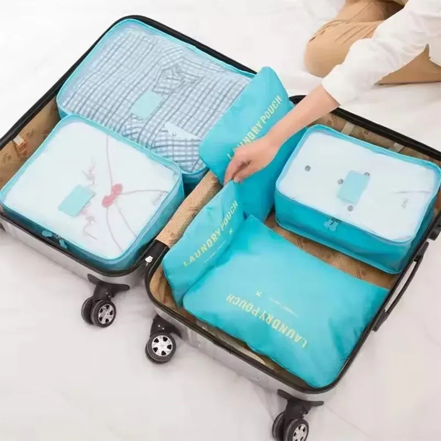 Organisateur de voyage grande capacité 6 pièces, valise portable, sac de rangement pour vêtements et chaussures, organisateur de bagages, sac de rangement de voyage 3
