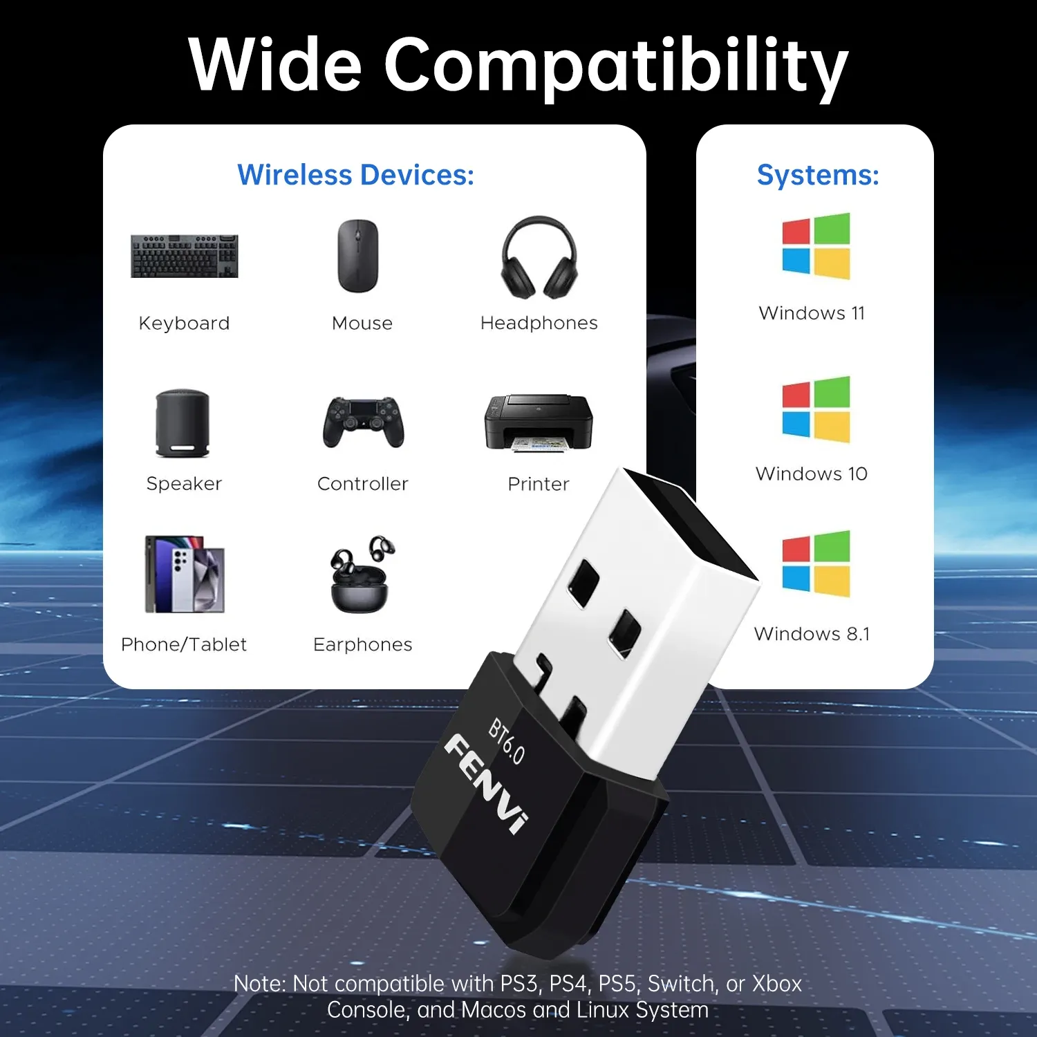 FENVI – Adaptateur USB Bluetooth 6.0 pour PC, Dongle audio sans fil, compatible Windows 11/10 3