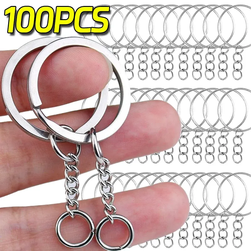 Porte-clés en métal avec anneaux fendus, chaîne à maillons, pendentifs, anneaux de support, bricolage, accessoires, outils - Image 1