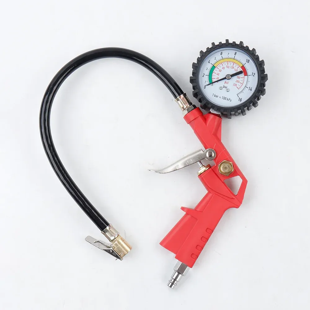 Manomètre de pression des pneus UE pour voiture, moto et SUV, pompe de gonflage 3 en 1, outil de réparation de pneus durable au design à gâchette, disponible en 4 couleurs, compatible avec compresseur d'air 4