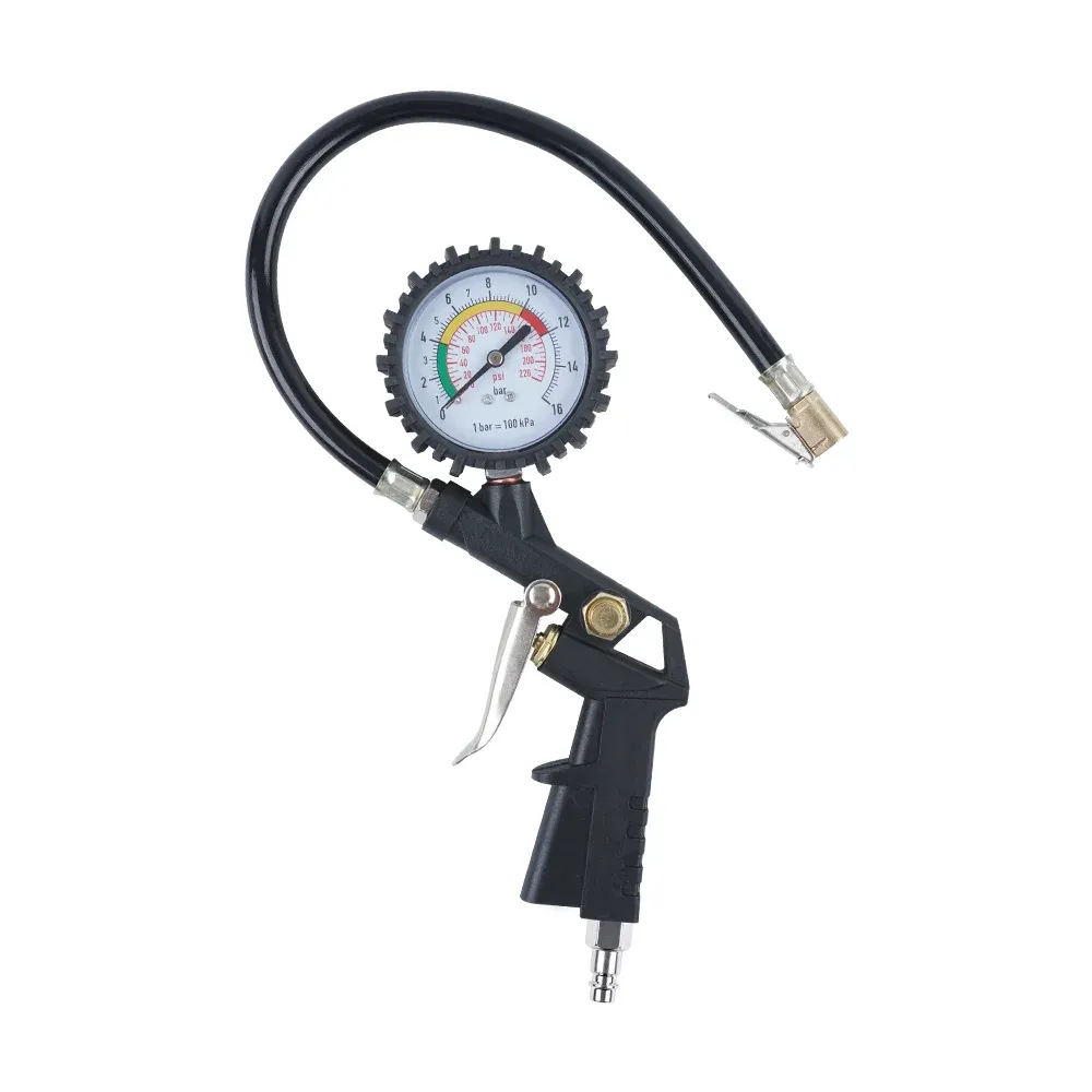 Manomètre de pression des pneus UE pour voiture, moto et SUV, pompe de gonflage 3 en 1, outil de réparation de pneus durable au design à gâchette, disponible en 4 couleurs, compatible avec compresseur d'air 10