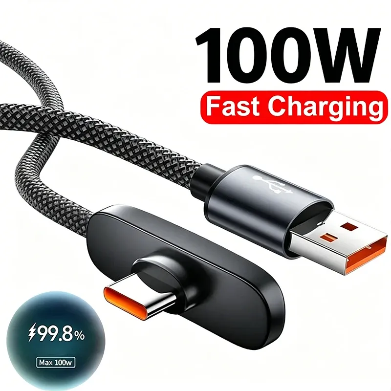 Câble de charge rapide 100 W coudé à 90 degrés USB-C, câble de données pour téléphone portable, compatible Samsung 1