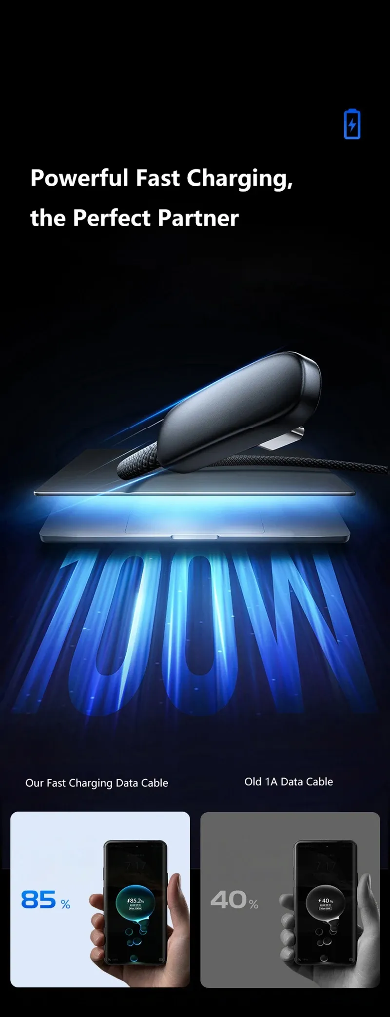 Câble de charge rapide en situation d'utilisation