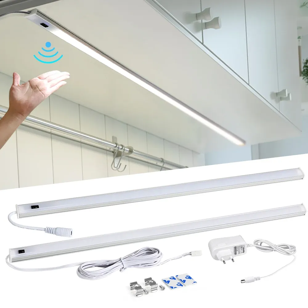Lampe LED sous-meuble à capteur de mouvement PIR et interrupteur de balayage manuel pour cuisine et placard, 30/40/50 cm