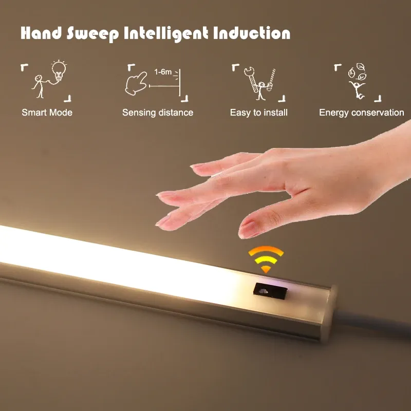 Lampe LED sous-meuble à capteur de mouvement PIR et interrupteur de balayage manuel pour cuisine et placard, 30/40/50 cm 2